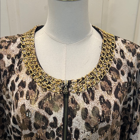 MSK Leopard Print Zip Up Top with Gold Details in Size Large - Picture 2 of 6